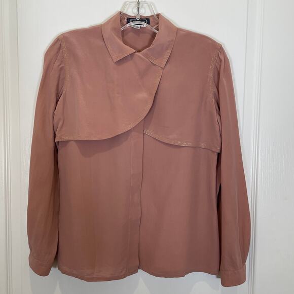 Vintage La Fontaine Silk Blush Pink Blouse 80's Gold Metallic Thread Hong Kong 4 - Picture 1 of 5